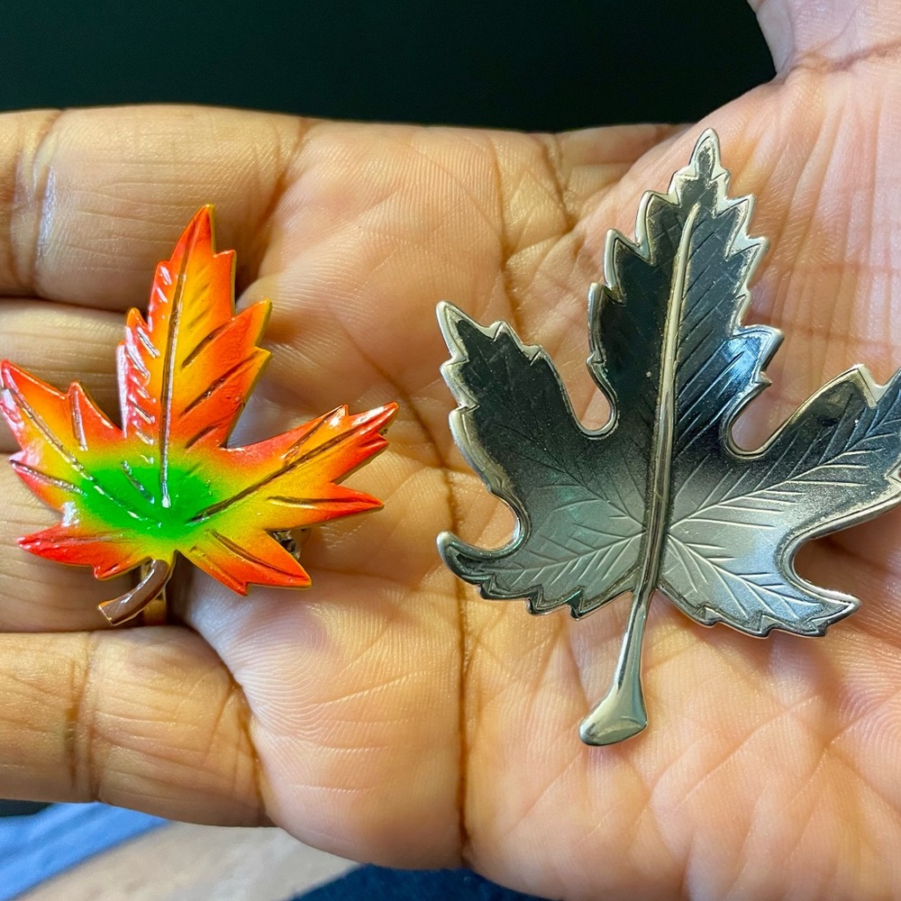 Leaf Brooch Pin Set. One Is Colorful Enamel. The … - image 1